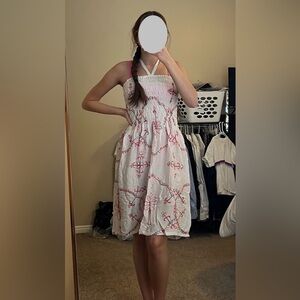 White Embroidered/Sequined Swim Coverup Dress with Halterneck Tie from Mexico S